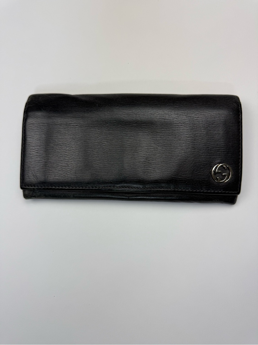 GUCCI Black Leather Bi-Fold Long Wallet